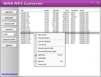 WMA WMV ASF MP3 Converter 2.1.791 screenshot
