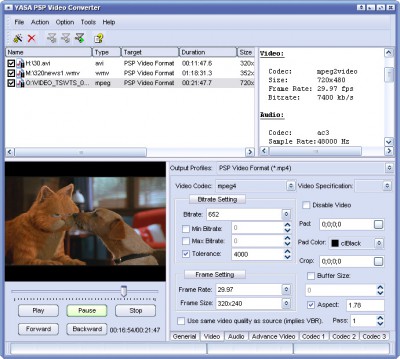 YASA PSP Video Converter 3.7.48.192 screenshot